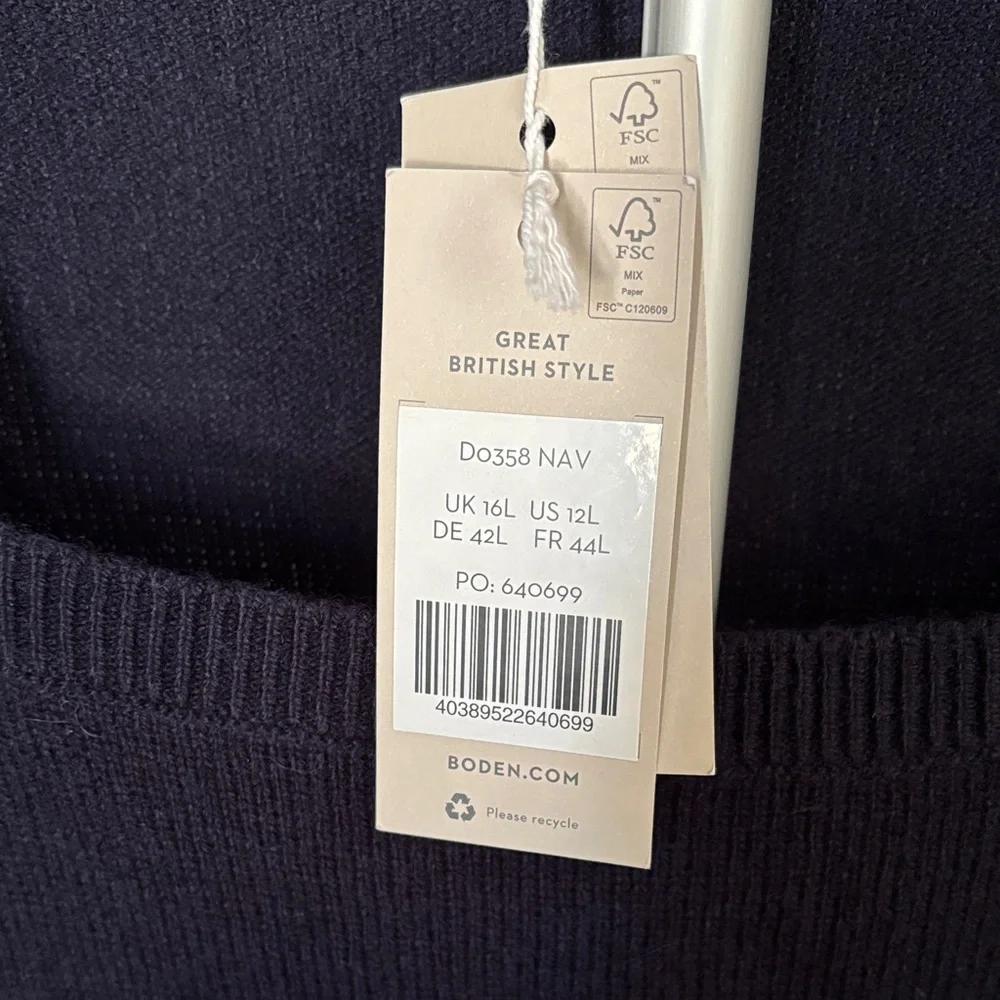NWT Boden Square Neck Wool Blend Navy Blue Long Sleeve Sweater Dress - Picture 6 of 7